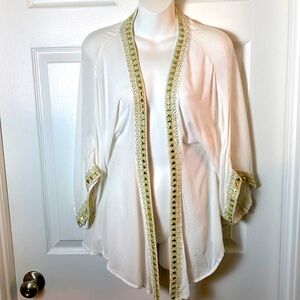 Lulus Mediterranean Coast White Embroidered Kimono Top Cover Up Open Front XS